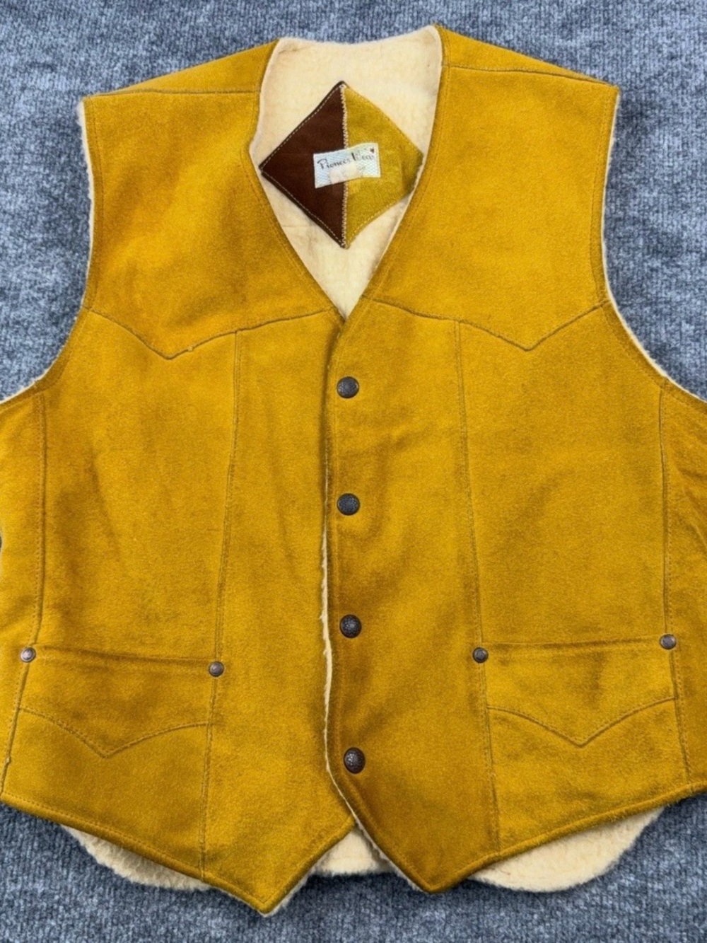 Pioneer Wear Men's Mustard Shearling Suede Vest - Warm Lined Western Style